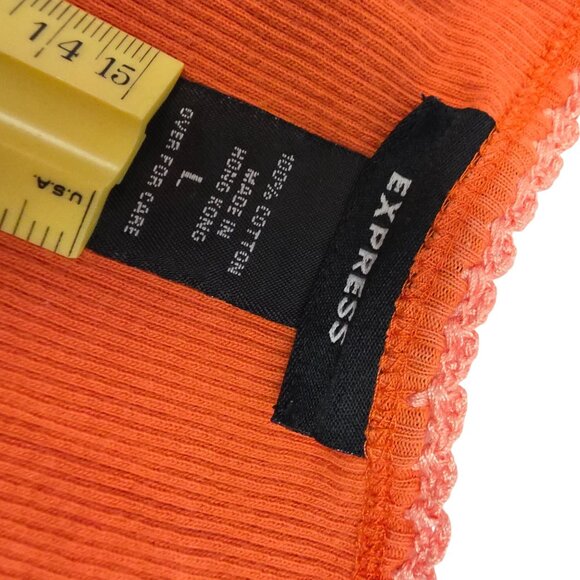 Express Womens Orange Ribbed Tank Top Lace Trimmed Sz L Stretch Lined Edge - Picture 7 of 7